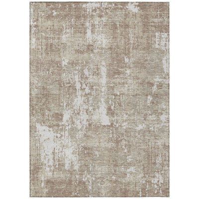 Tapis extérieur lavable abstrait taupe et ivoire 5 pi x 8 pi