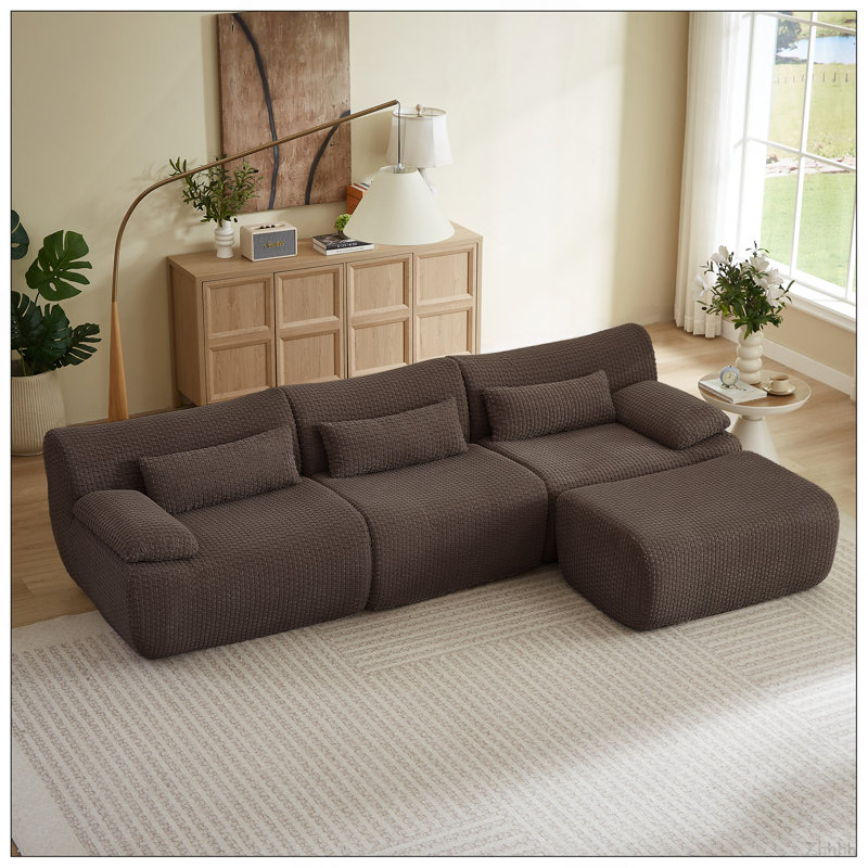 L Sofa, Cloud Boneless Couches for Living Room, Modern Modular Sectional Sofa, Oversized, Brown