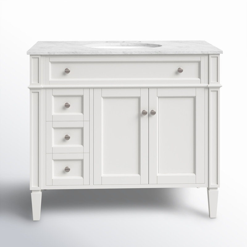 Rivers 40" Free-Standing Single Bathroom Vanity Set with Marble Vanity Top, White