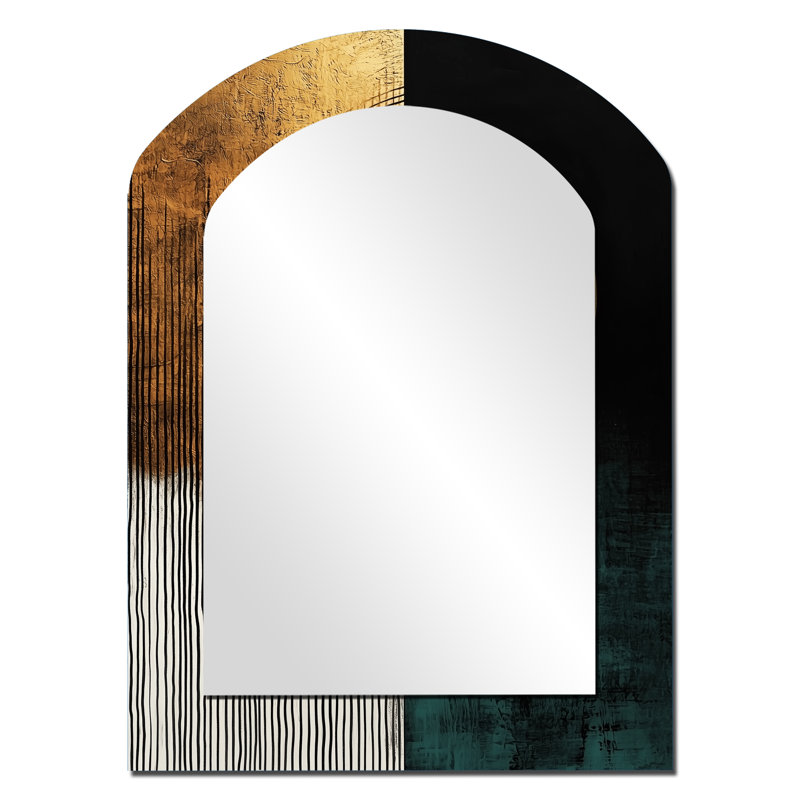 Golden Dark Moon Boundless Reverie - miroir décoratif à arche géométrique, miroir mural asymétrique moderne, impression d'art en métal