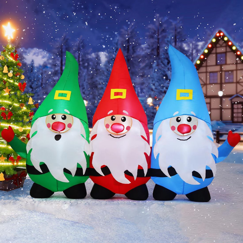 Christmas Inflatable 7.5 FT Long Gnome Inflatables Three Midgets Holding Hands with Built-in LEDs