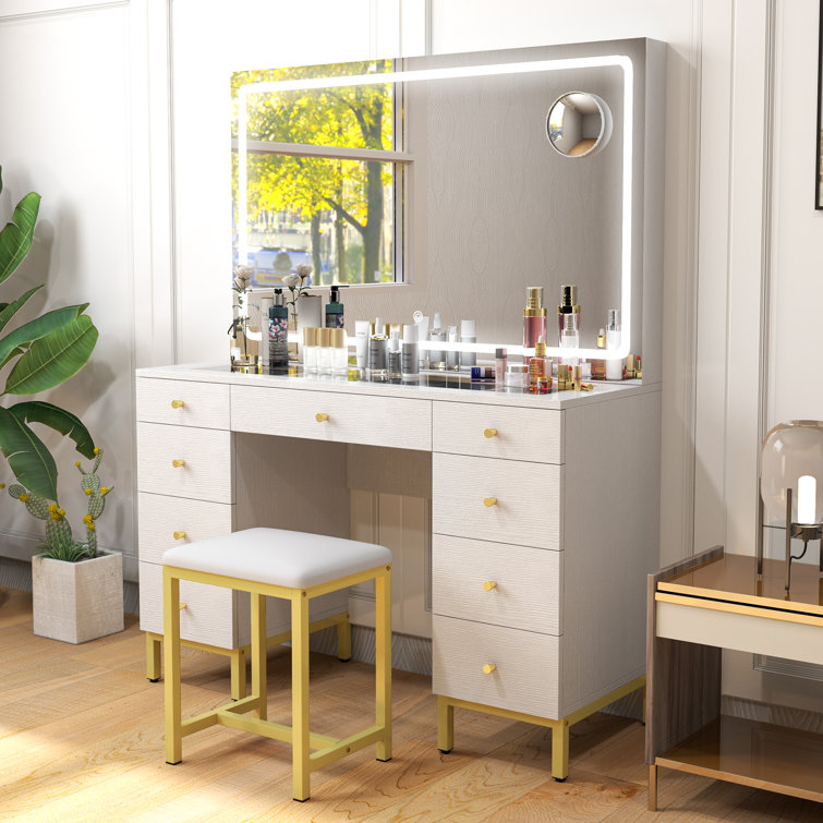 Assim 45.2'' Vanity Desk Set with LED Lighted Mirror & Power Outlet - BLACK (incomplete)