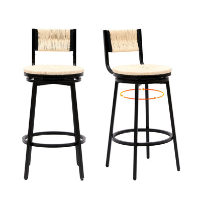 Ensemble de 2 tabourets de bar à hauteur de comptoir avec repose-pieds pivotant, tissage à la main, chaises de salle à manger, tabourets de bar de cuisine