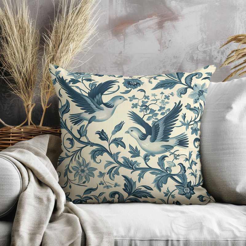 Coussin Delicate, Carré 18 po, Bleu / beige / crème