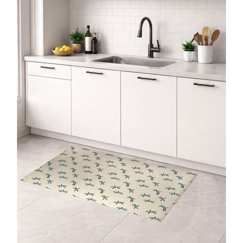 Tapis de cuisine Dragonfly, Rectangle 3' x 5', Dusty Aqua Geometric