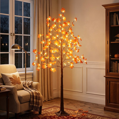Sapin d'automne artificiel en érable illuminé de 1,80 m avec DEL, minuterie quotidienne et éclairage LED.