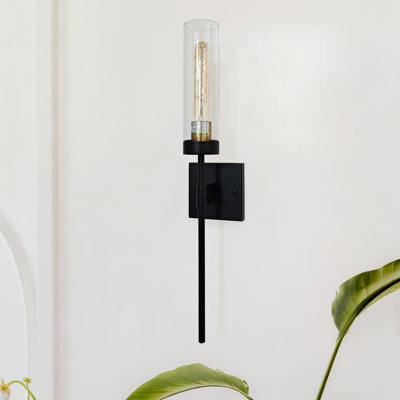 Modern Wall Sconce Matte Black, Industrial Wall Light Fixture With Clear Glass Shade, 1-light Hardwired Wall Mount Lamp For Living Room Bedroom Dining Room Hallway, E26 Base 60w Max, 23.6 Inch Height