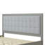 Très grand lit plateforme moderne de style Mid-Century californien, structure en bois massif robuste avec tête de lit capitonnée, tissu gris ardoise et fabrication en bois pour une chambre résidentielle