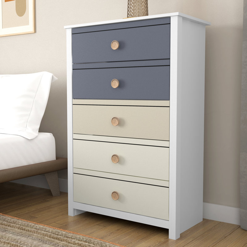 Commode à 5 tiroirs 30,7 po de largeur Bustillo, Blanc / beige / gris / ivoire / crème
