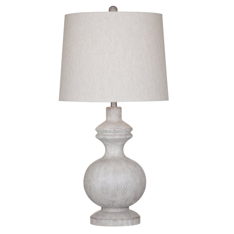 Krishina Rustic Resin Baluster Table Lamp with Neutral Fabric Shade