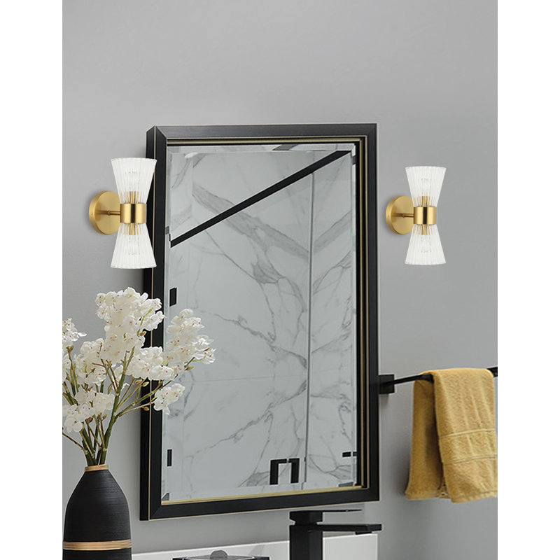 Merdi 2 Light Vanity - Clear Ribbed Glass, Aged Brass