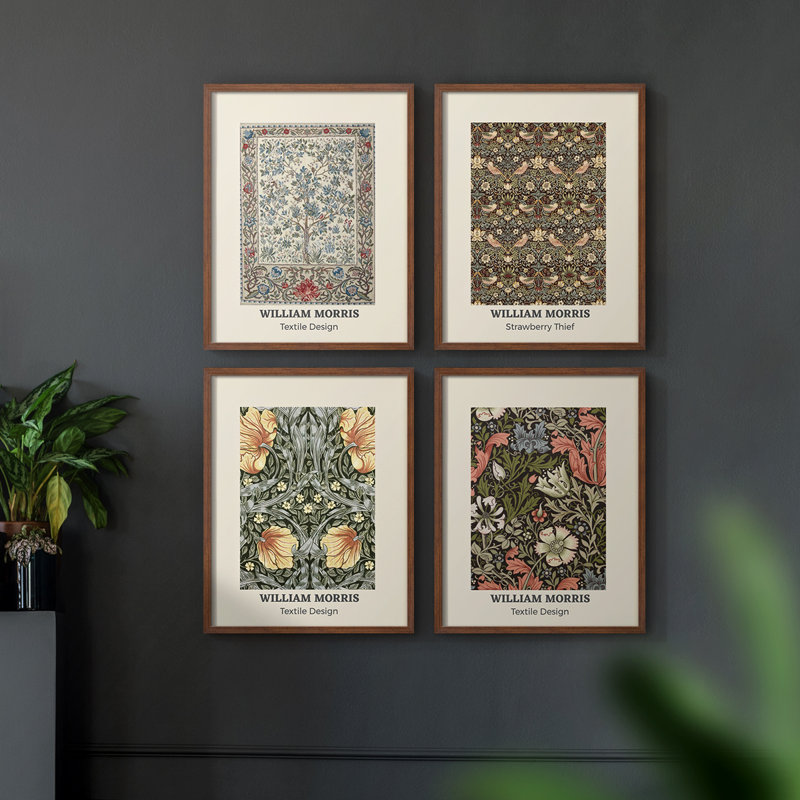 «William Morris XVIII», reproduction encadrée - ensemble de 4, Noyer, H 44 po x l 14 po
