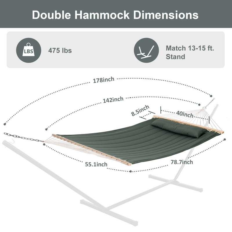 Hamac double à barre d'écartement Volkrad, Gris vert