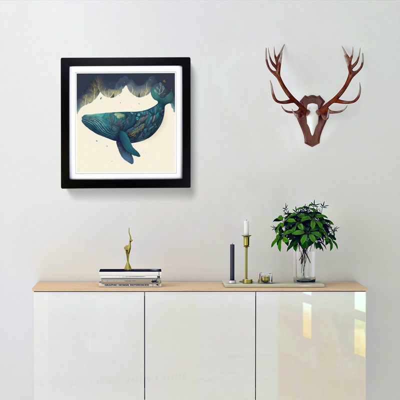 Whale Boho - Framed Print, Black