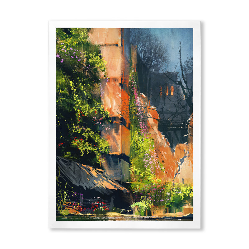 «Video Game Peinture of Abandonné Building», reproduction d'art sur toile, H 32 po x l 16 po x P 1 po, Cadre photo blanc