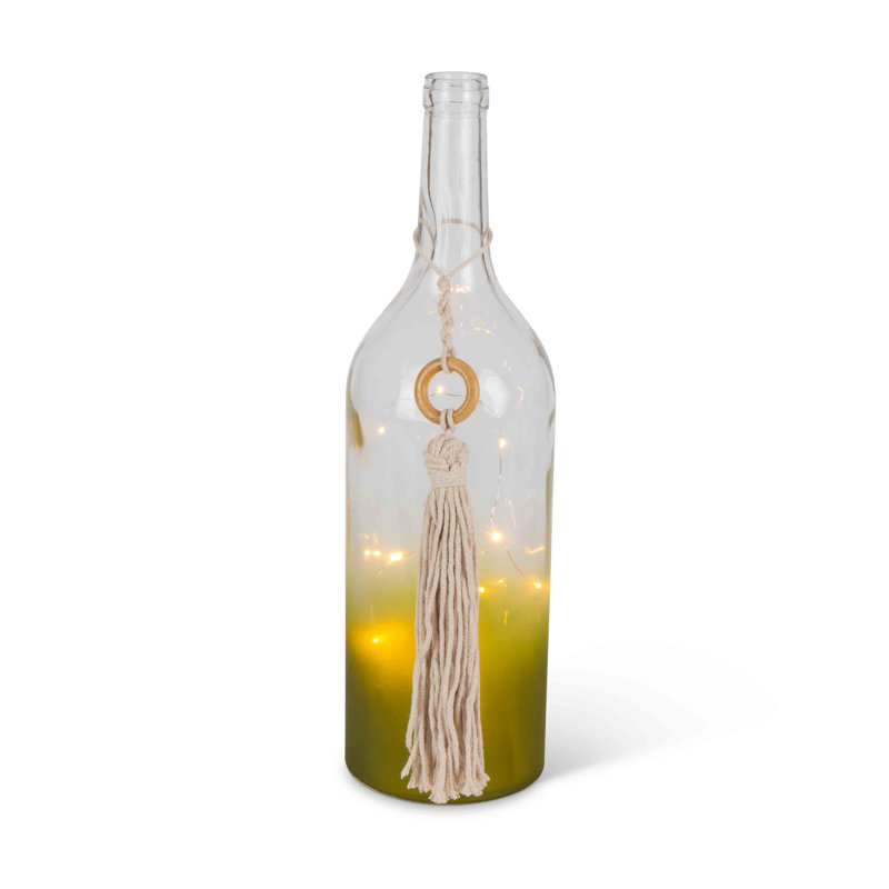 Assorted-color, Ombre Frosted Wine Bottles with Cotton Tassels, Warm White Lights and Timer Feature (Set of 3)