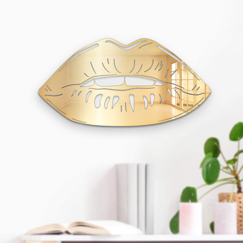 Décoration murale miroir Cool Lips Silhouette, H 13,9 po x l 25,9 po x P 1 po, Or