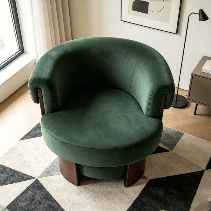 Fauteuil demi-tonneau rotatif moderne courbé et sculptural, 1