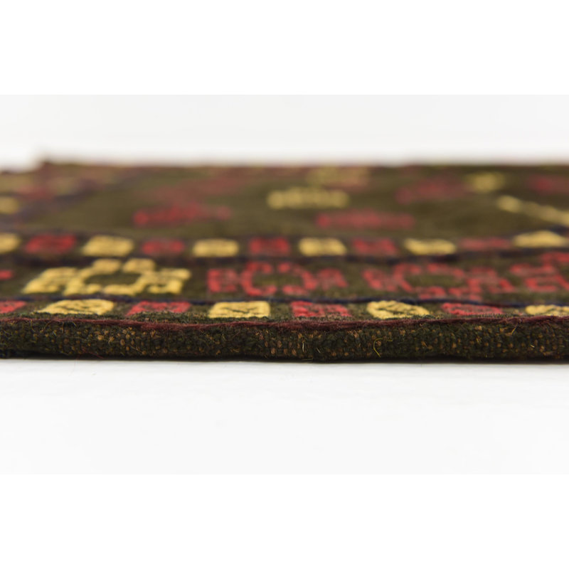 Tapis noué la one-of-kind à la main brun/vert/rouge 4 pi zone de laine carrée Earley