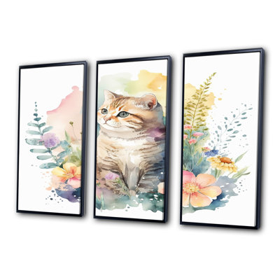 Little Kitten Surrounded By Colorful Flowers I " Little Kitten Surrounded By Colorful Flowers I " 3 - Pieces