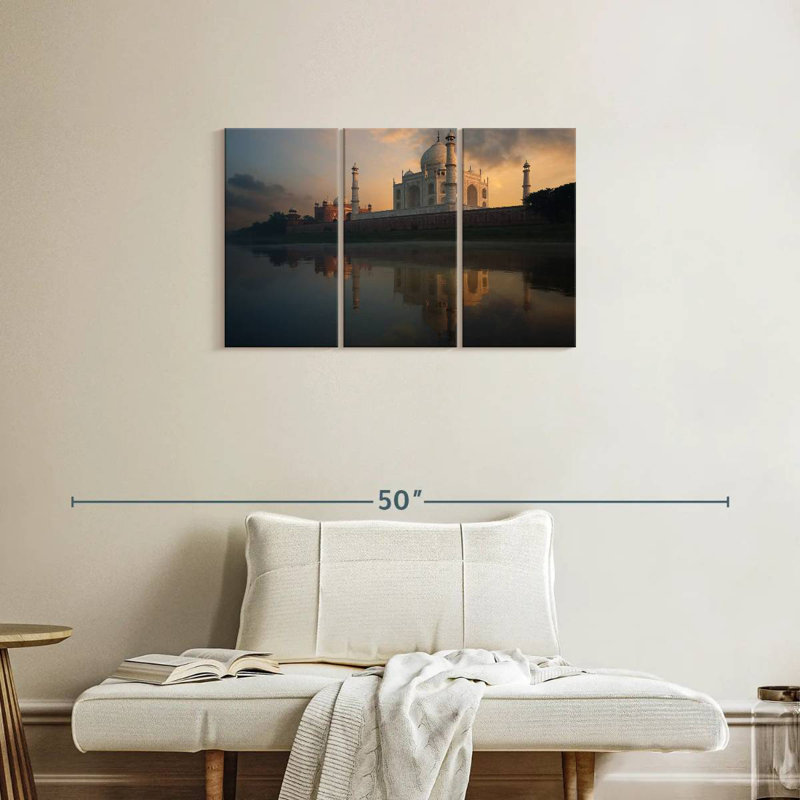 Rivière Adella Yamuna derrière le Taj Mahal, H 20 po x l 33 po