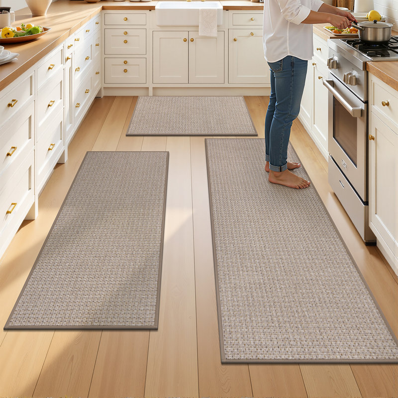 Woven Non-Slip Kitchen Mats (Set of 3), Beige