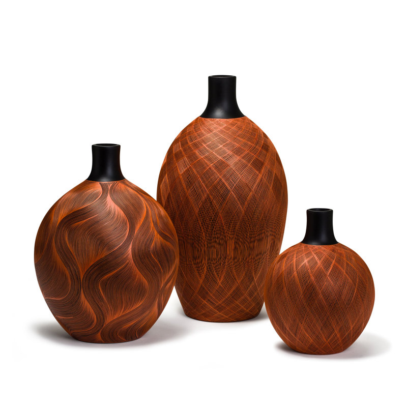 Handmade Table Vase, 8.7" H x 4.7" W x 4.7" D, Orange/Black