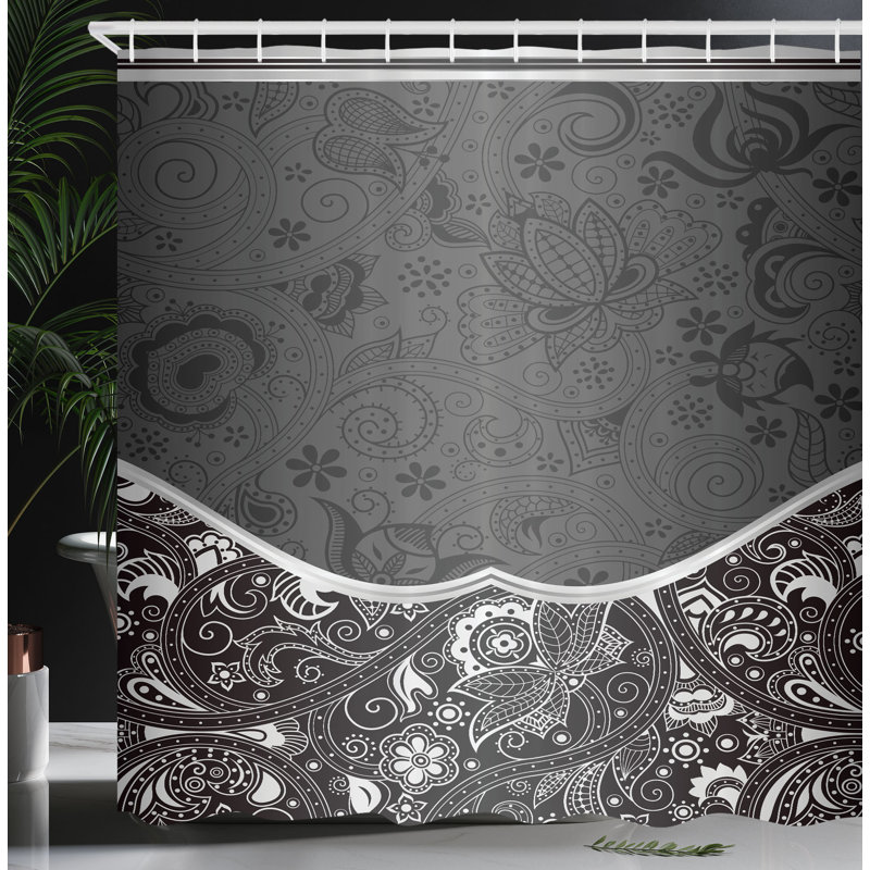 Oriental Green and Gold Floral Fabric Shower Curtain