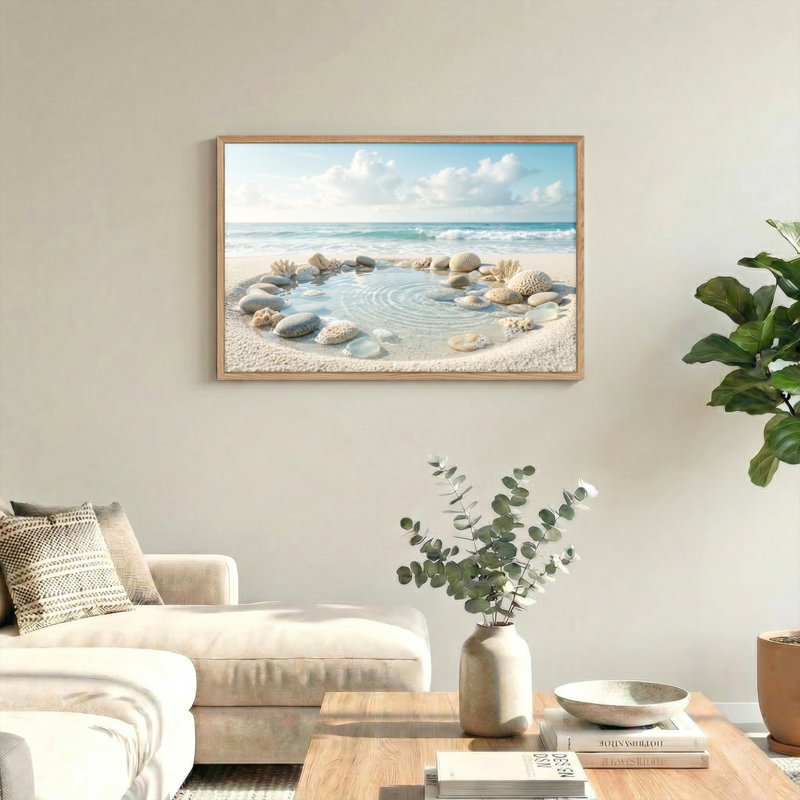 Ensemble de 1 tableau sur toile représentant une scène de plage, H 18 po x l 24 po, Naturel