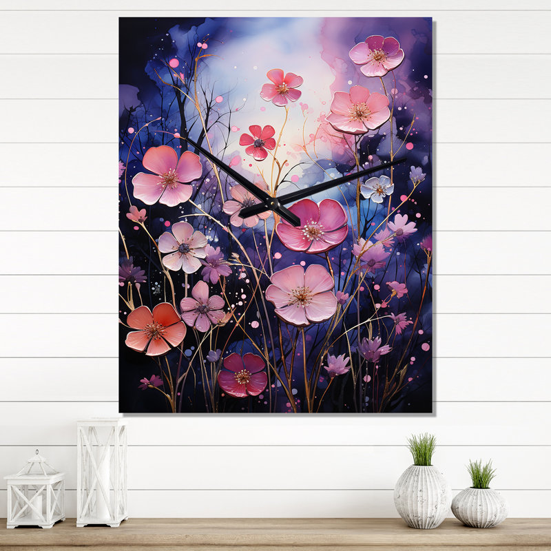 Horloge murale rose et mauve fuchsia fantaisie I, Petit