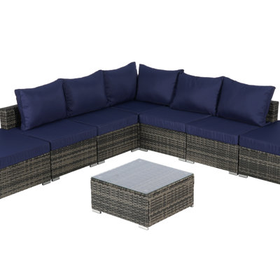 8 Pieces Outdoor Patio Sectional Sofa Couch,Wicker Furniture Conversation Sets With Washable Cushions & Glass Coffee Table(Patio Sofa)