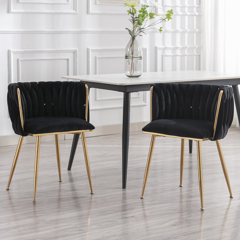 Fauteuil en velours Uresti, Velours noir, Doré