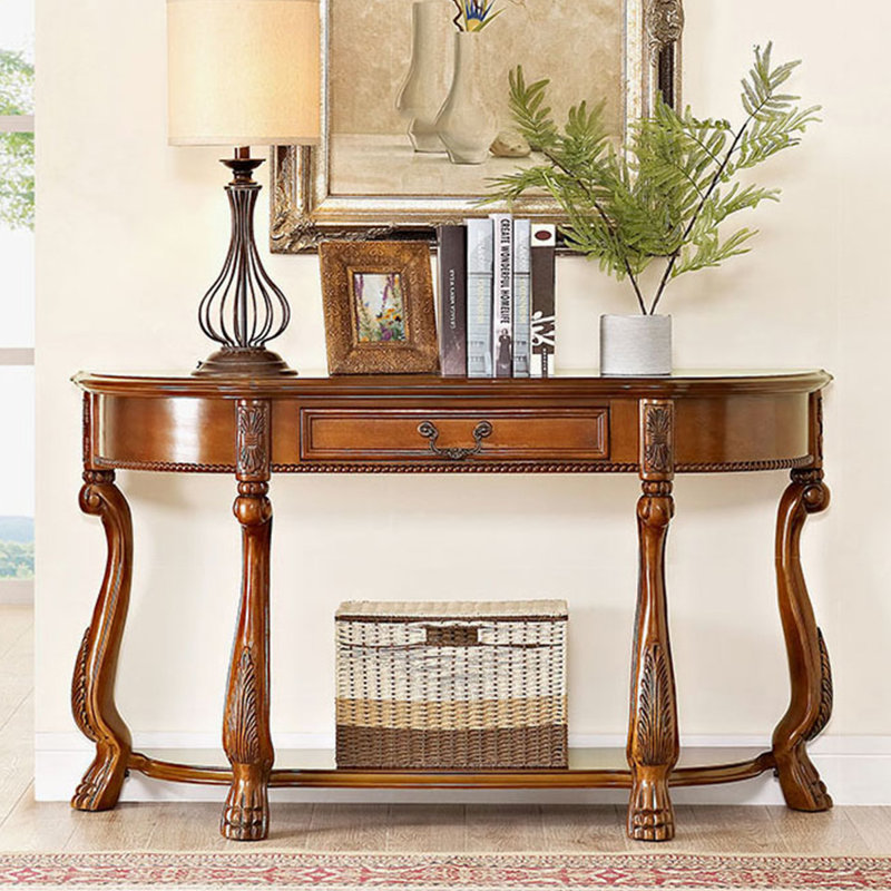 Console demi-cercle châtaignier massif et bois manufacturé