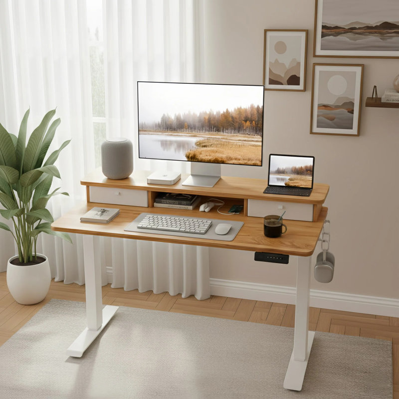 Bureau pour travailler debout à hauteur réglable, Rustique clair / blanc, H 47,24 po x l 40 po x P 23,63 po