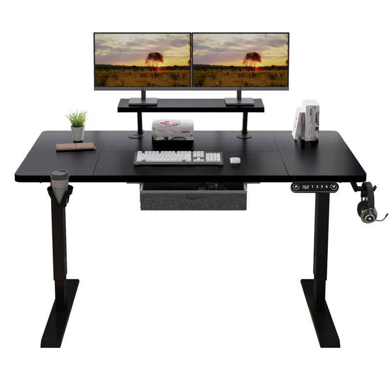 Lasherrie Height Adjustable Standing Desk With A Layer, 49" H x 55" W x 30" D, Black