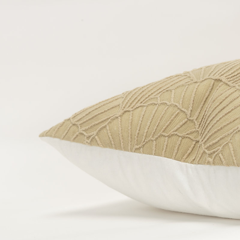 Beige Embroidered Cotton 17" x 17" Throw Pillow