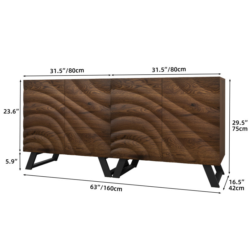 4 Door Wood Sideboard Buffet TV Stand with Adjustable Shelf