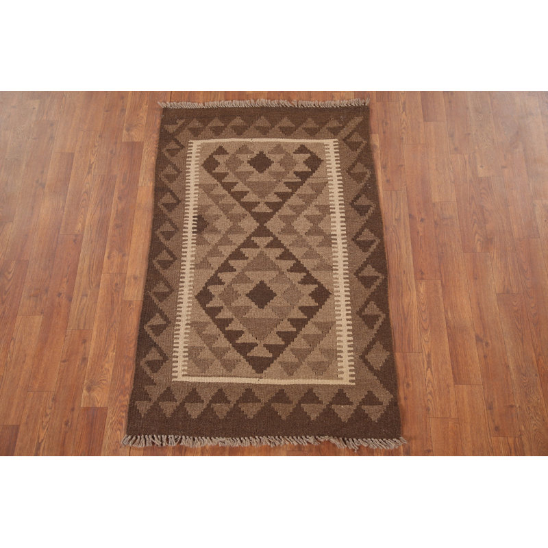 Geometric Kilim Reversible Wool Rug 3x4