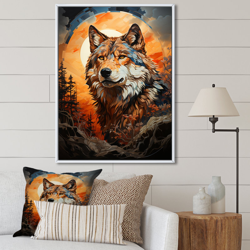 Loup amérindien brun avitto, H 20 po x l 12 po x P 1 po, Cadre flottant blanc