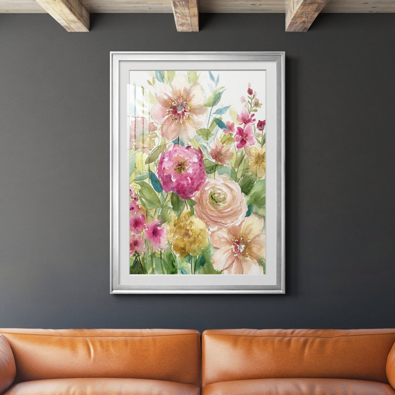 Jardin de fleurs - Peinture sur toile encadrée, Argent, H 26,5 po x l 36,5 po x P 1,5 po