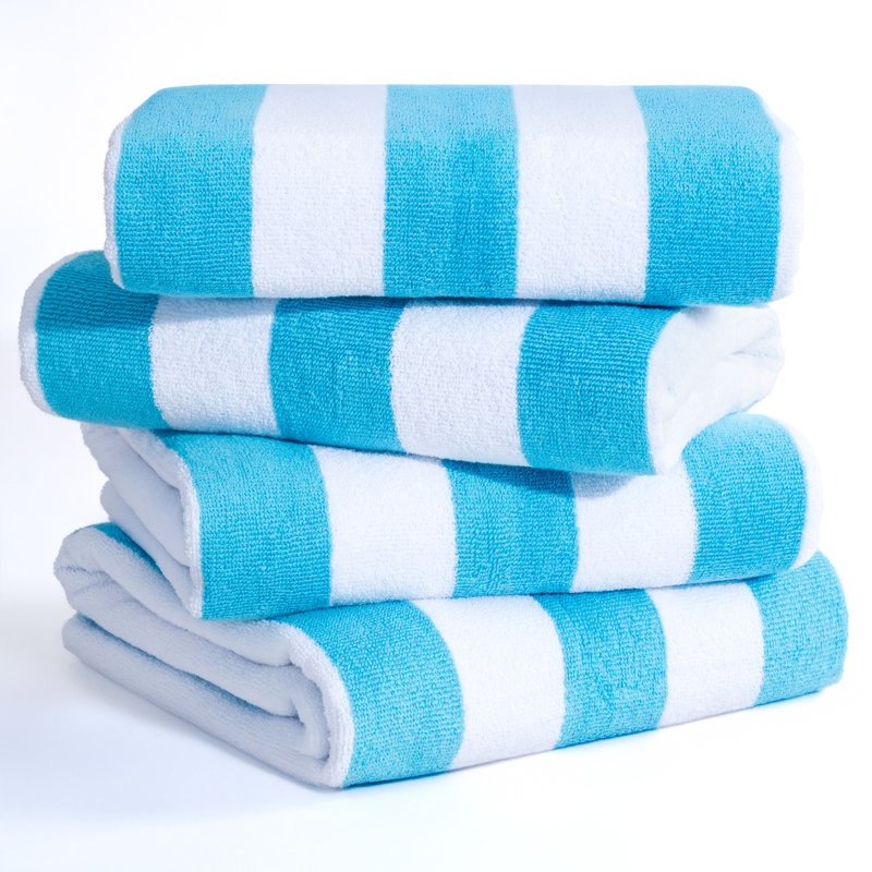 Devontia Cabana Striped Beach Towels, 30x60 inch 4 Piece Oversize Pool Towels, Turquoise