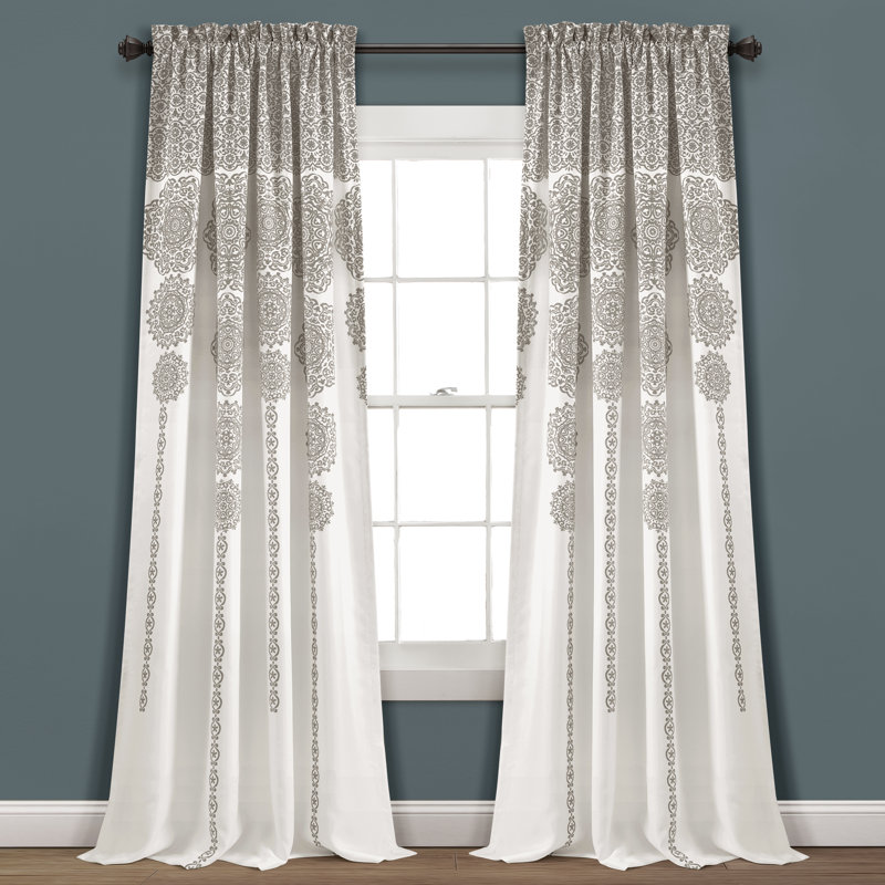 Gray Medallion Pattern Blackout Polyester Window Panels