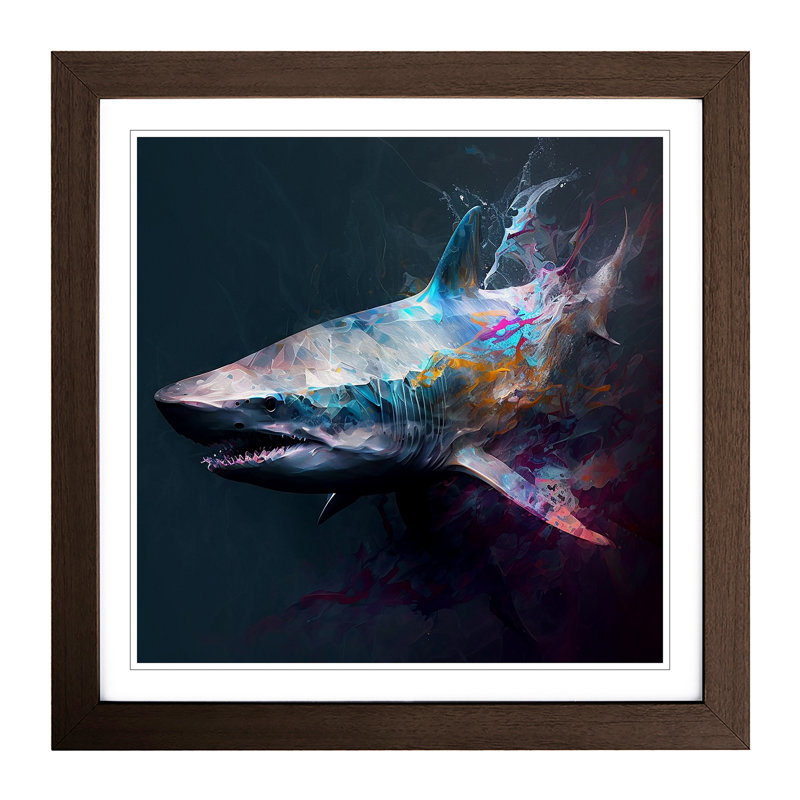 Shark Gestural Art - Framed Print, Walnut