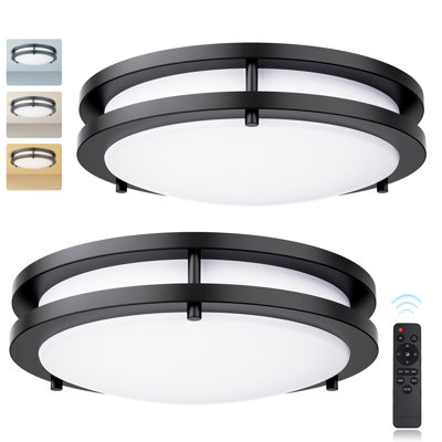 Ensemble de 2 luminaires de plafond à DEL avec télécommande 12 pouces Plafonnier encastré à intensité variable 18W Plafonnier de cuisine réglable pour chambre à coucher, salon, couloir 3CCT