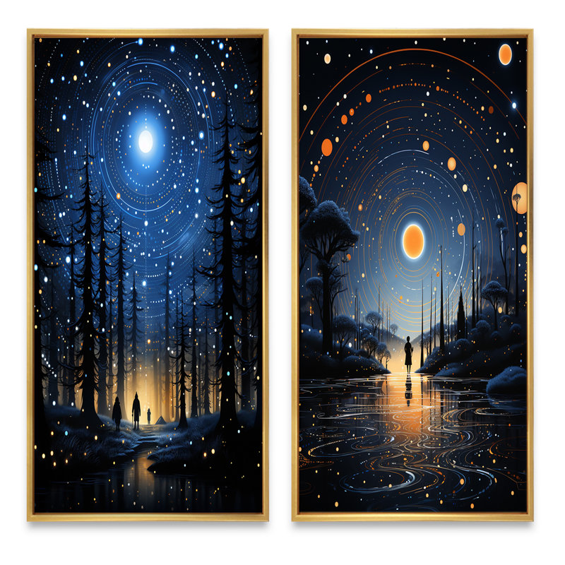 «Native Art Blue Celestial Guardians», 2 pièces, H 24 po x l 20 po, Encadrement doré
