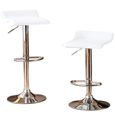 Tabouret pivotant contemporain blanc de 2 po.  Élégante base en métal. Revêtement en similicuir. Levier noir pour le contrôle. Style de chaise.