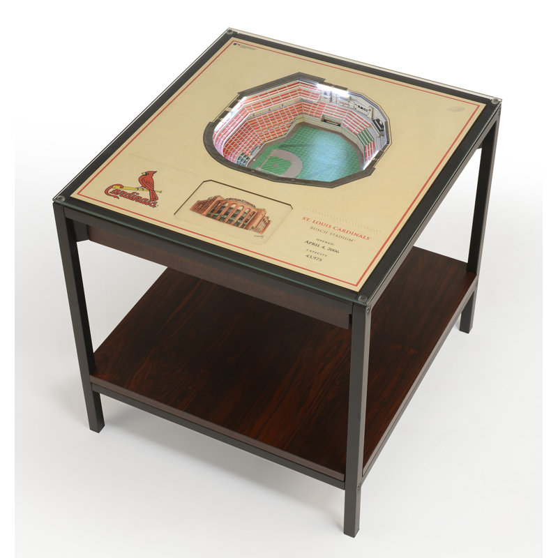 Glass Top End Table, St. Louis Cardinals, Green/Brown, 22.25" H x 23" W x 22" D