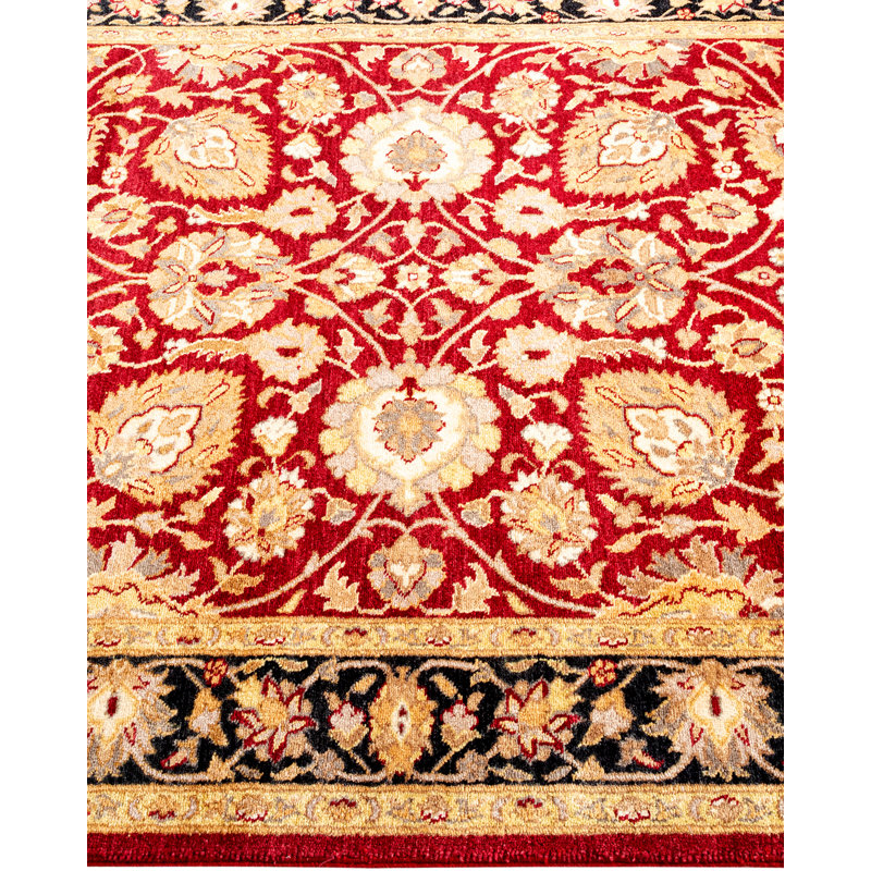 Tapis traditionnel rouge en laine noué à la main 4 pi 1 po x 6 pi 0 po