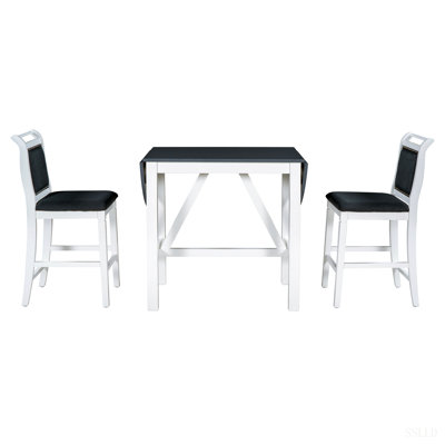 Ensemble de table de salle à manger à hauteur de comptoir en bois 3 pièces avec 2 chaises rembourrées ou une petite place