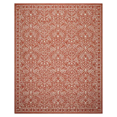 Terracotta Wool Transitional Rug with Full-Field Hooked Pattern